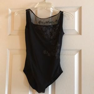 Black leotard with flowers running down the side